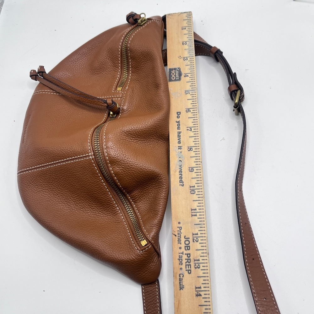 Lucky Brand Cognac Pebbled Leather Belt Bag Fanny Pack Brown White Stitching - Picture 9 of 9